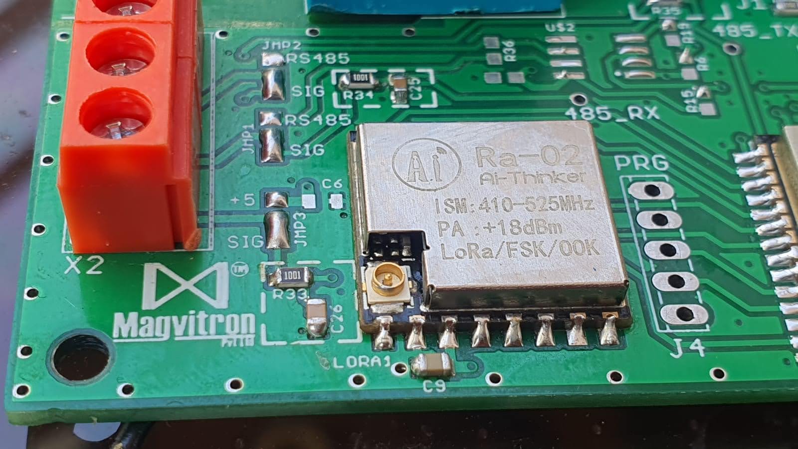 Ai-Thinker Ra-02 LoRa module on custom controller PCB
